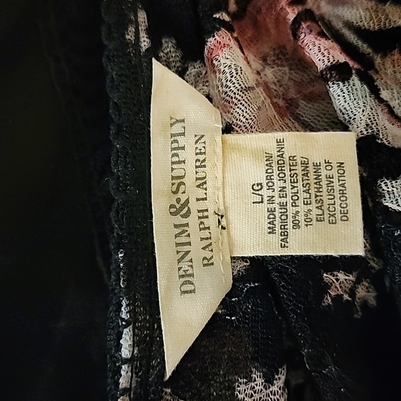 Denim&Supply Ralph Lauren Sheer Lace Long Sleeve Blouse Floral Black Size Large - Picture 3 of 4